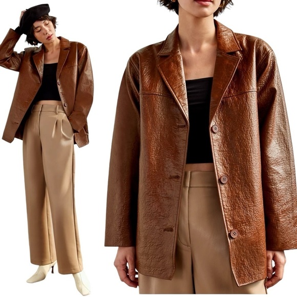 Wilfred Jackets & Blazers - Aritzia Wilfred Adina Blazer Textured Vegan Leather Jacket Size L